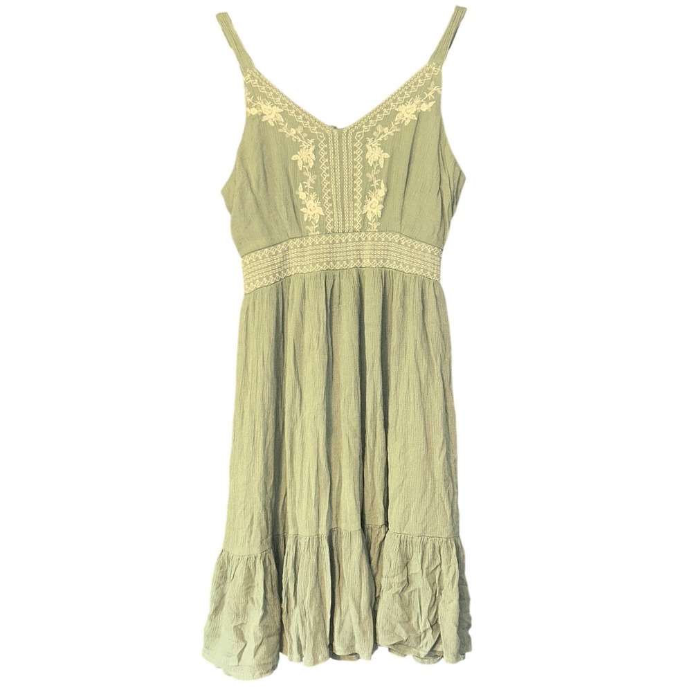 Jopra Dress Womens M Floral Embroidery Crochet Lace Short Sleeve Aline Sage Midi